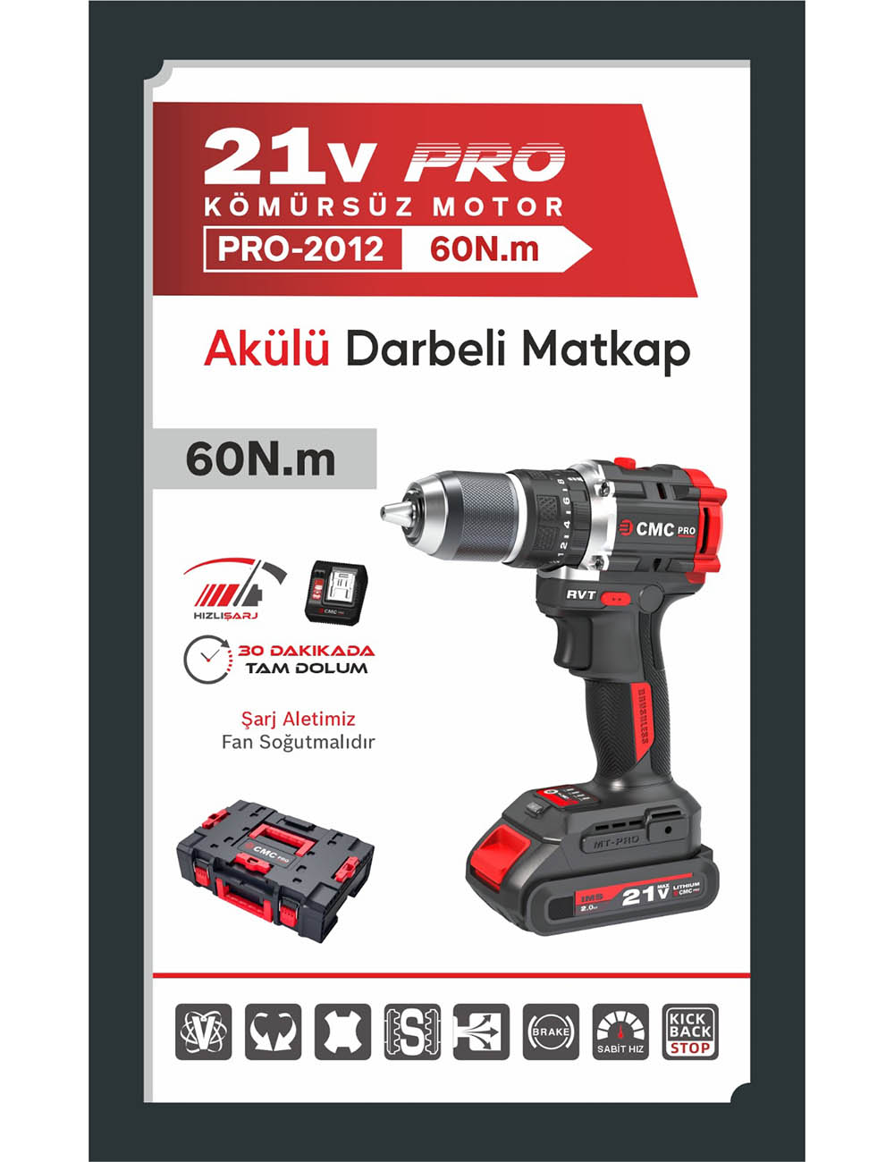 GÜÇ: 21V MAKSİMUM TORK: 60N.M YÜKSÜZ HIZ: 0-550/0-2000 rpm MANDREN: 13mm BATARYA: 2.0Ah x2 ŞARJ ALETİ: 4A